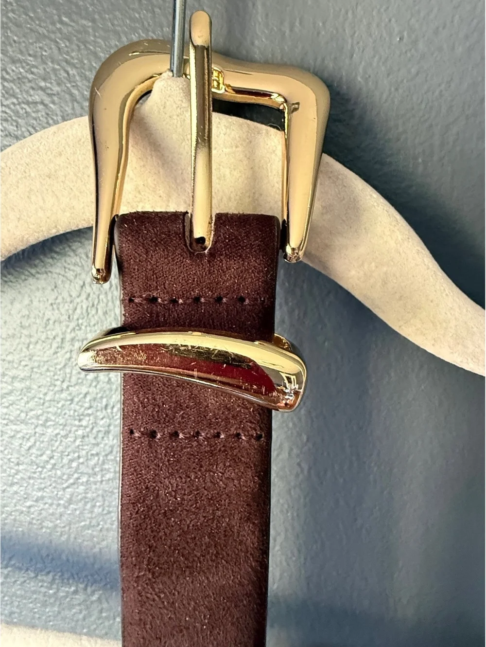 Brown Suede Leather Belt with Gold Buckle